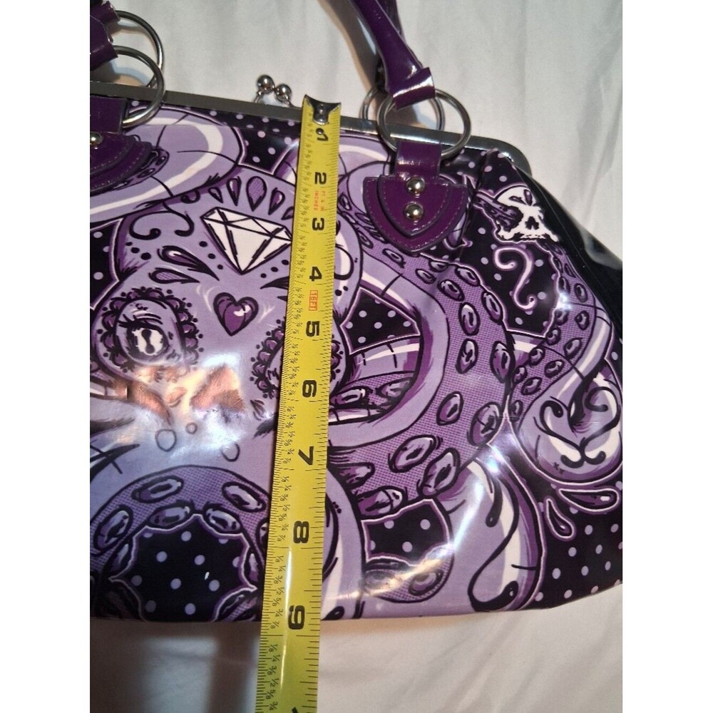Y2K Purple Octopus Skull / Kraken Kisslock Frame Satchel Handbag - Picture 14 of 15
